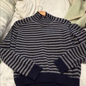 Vince Navy and Gray Striped Turtleneck Sweater